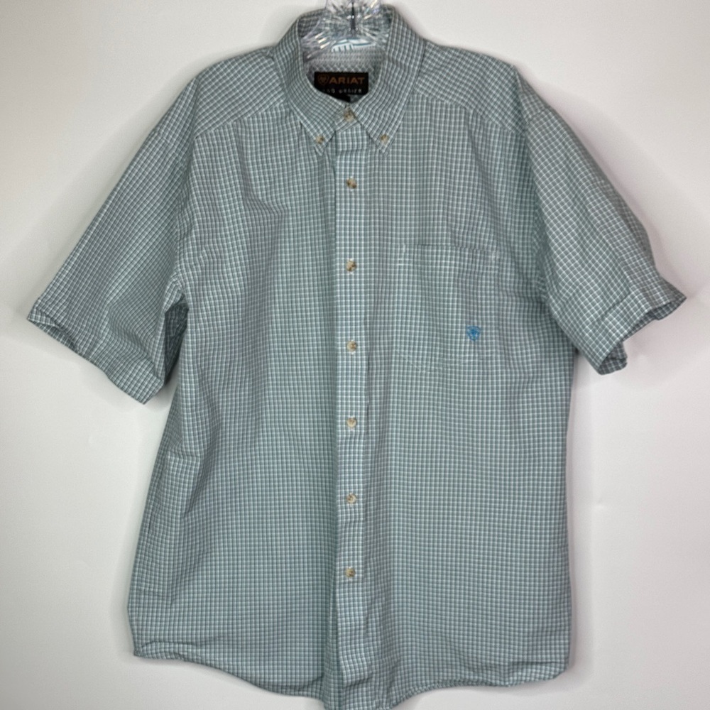Ariat Pro Series Blue Plaid Short Sleeve Shirt Size Large